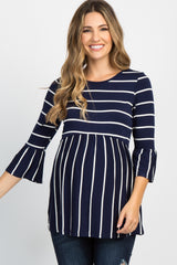 PinkBlush Navy Striped Peplum Ruffle Maternity Top