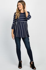 PinkBlush Navy Striped Peplum Ruffle Maternity Top