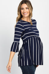 PinkBlush Navy Striped Peplum Ruffle Maternity Top