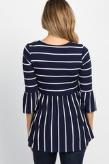 PinkBlush Navy Striped Peplum Ruffle Maternity Top