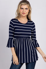 PinkBlush Navy Striped Peplum Ruffle Maternity Top