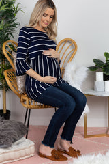 PinkBlush Navy Striped Peplum Ruffle Maternity Top