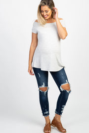 Navy Distressed Raw Cut Maternity Skinny Jeans