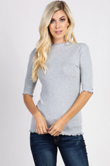 PinkBlush Grey Lettuce Hem Fitted Top