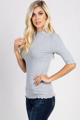 PinkBlush Grey Lettuce Hem Fitted Top