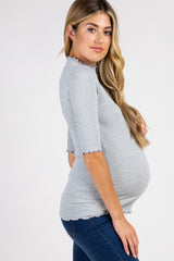PinkBlush Grey Lettuce Hem Fitted Maternity Top
