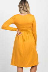 Yellow Solid Long Sleeve Maternity Dress