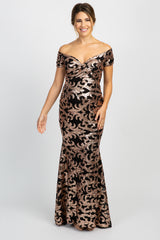 PinkBlush Black Sequin Off Shoulder Wrap Maternity Photoshoot Gown/Dress