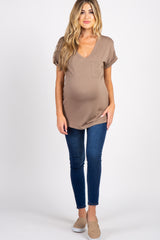 Taupe Solid Pocket Maternity Top