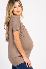 Taupe Solid Pocket Maternity Top