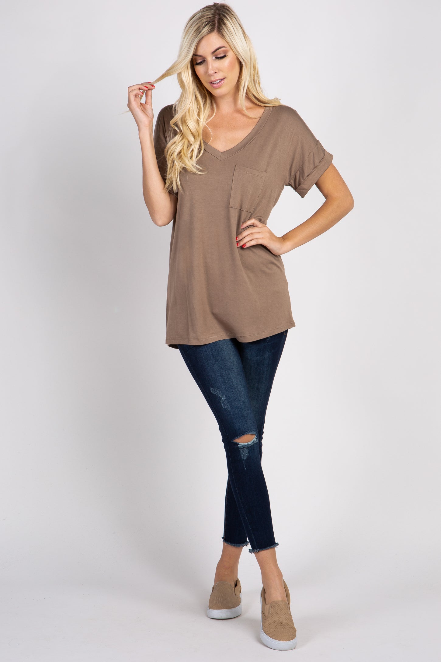 Taupe Solid Pocket Top