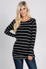Black Striped Ruched Top