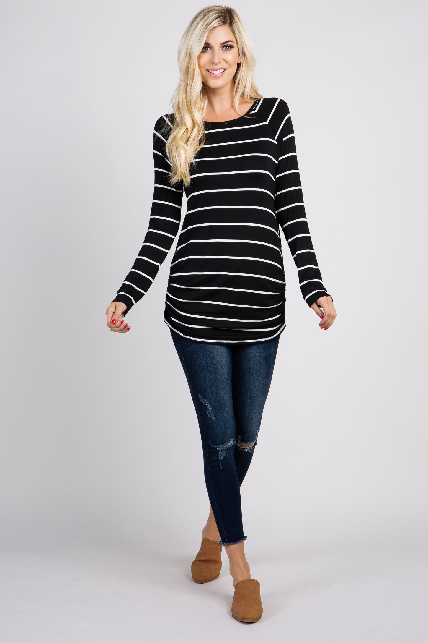 Black Striped Ruched Top