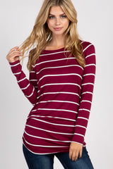 Burgundy Striped Ruched Maternity Top