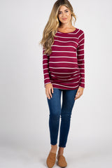 Burgundy Striped Ruched Maternity Top