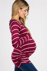 Burgundy Striped Ruched Maternity Top