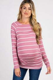 Mauve Striped Ruched Maternity Top