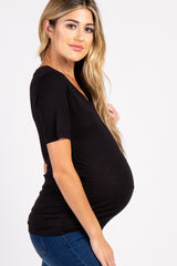 Black Basic V-Neck Maternity Top