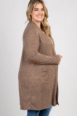 PinkBlush Taupe Knit Elbow Patch Maternity Plus Cardigan