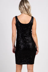 Black Sleeveless Sequin Fitted Maternity Dress