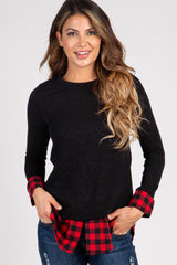 Black Plaid Shirttail Sweater