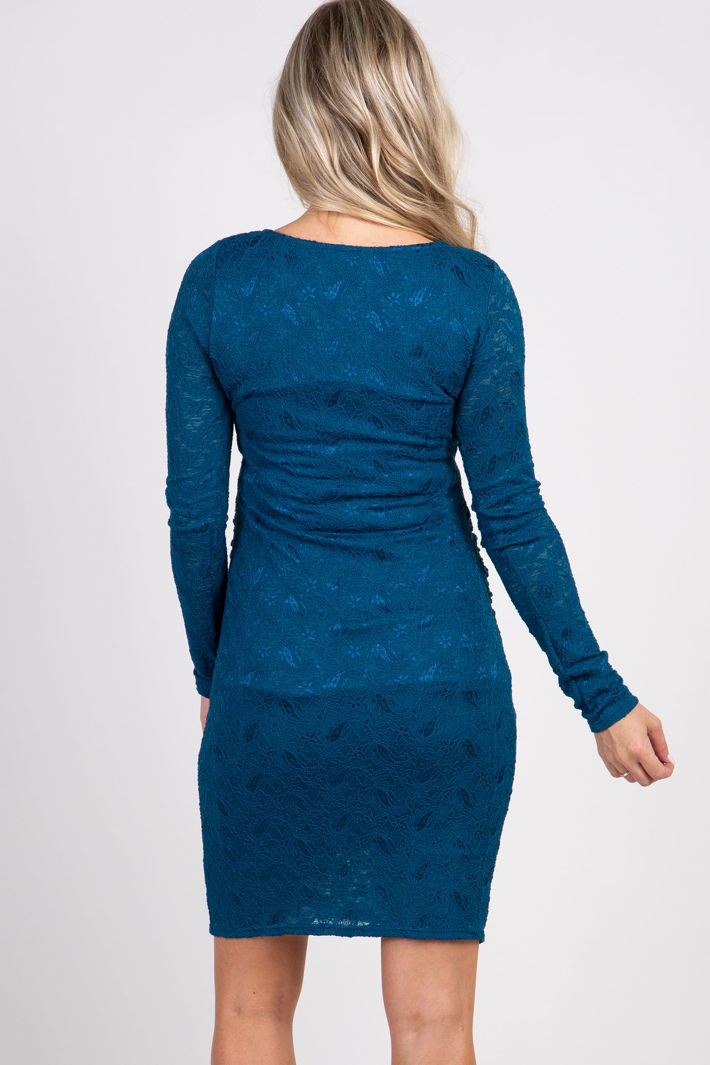 PinkBlush Teal Lace Fitted Long Sleeve Maternity Dress