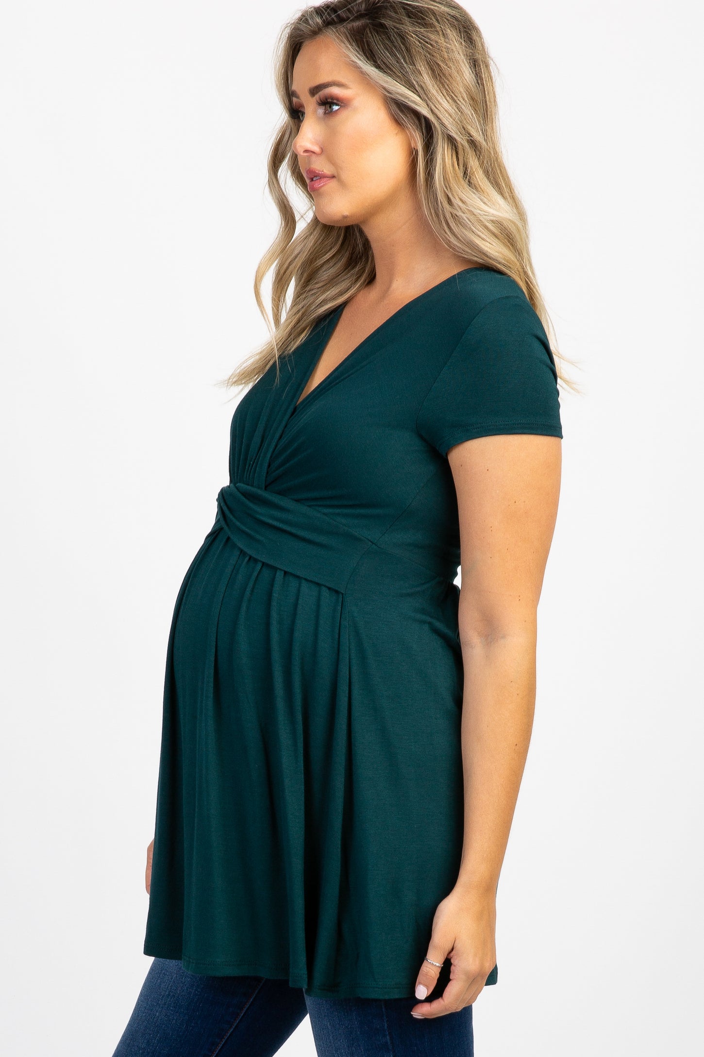 PinkBlush Forest Green Draped Front Maternity/Nursing Top