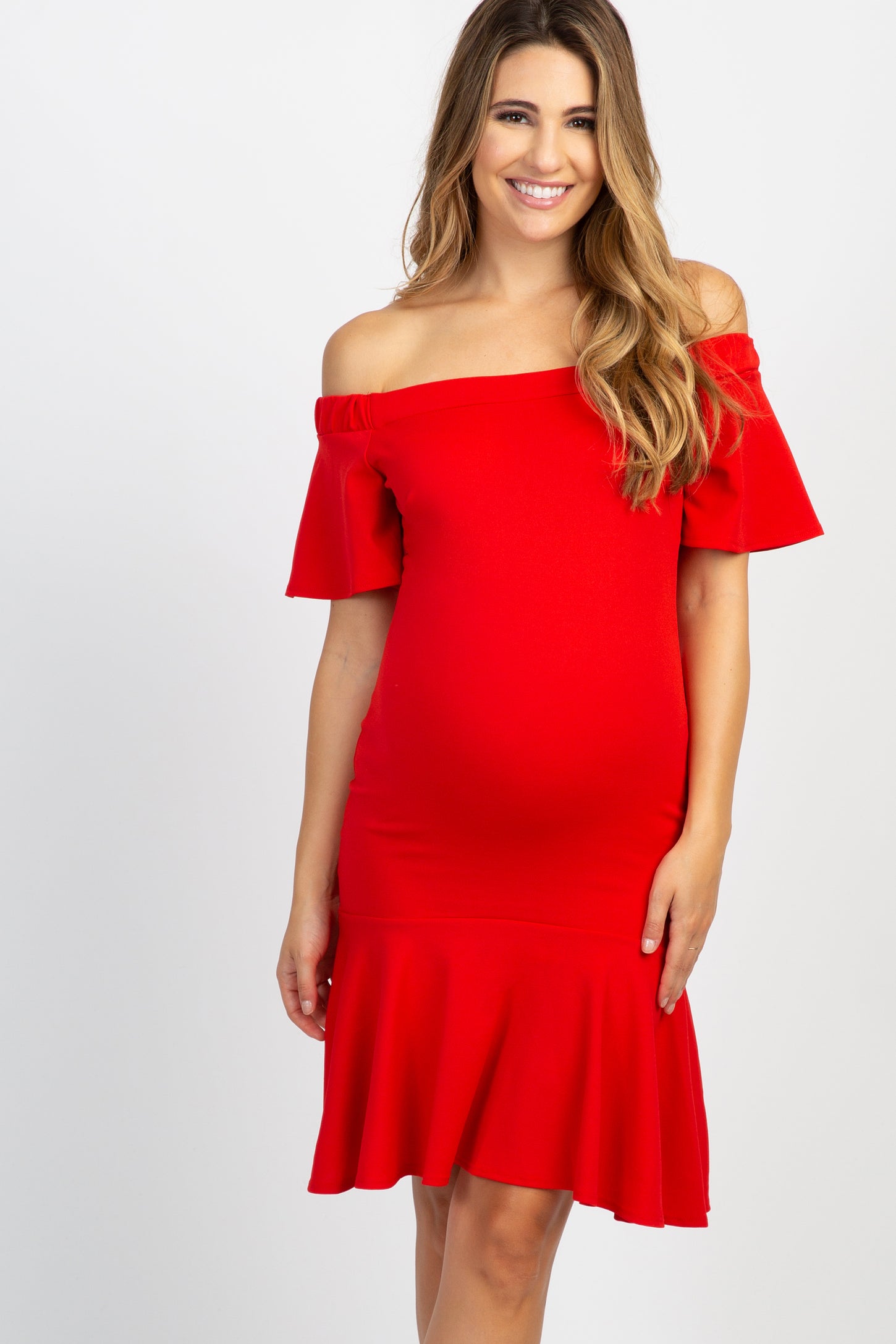 Red Off Shoulder Mermaid Maternity Dress