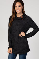 Black Heather Knit Cowl Neck Top