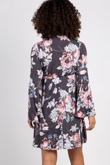 Charcoal Floral Bell Sleeve Maternity Wrap Dress