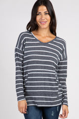 Charcoal Striped Hooded  Top