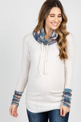 Blue Plaid Cowl Neck Maternity Top