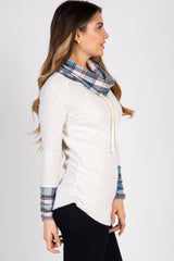 Blue Plaid Cowl Neck Top