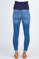 Blue Distressed Raw Hem Maternity Jeans