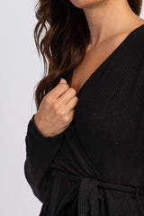 PinkBlush Black Ribbed Sash Tie Wrap Nursing Top