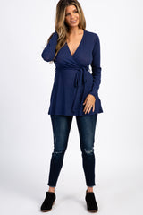 PinkBlush Navy Blue Ribbed Sash Tie Wrap Nursing Top