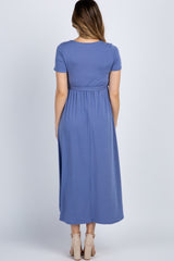 Slate Blue Solid Hi-Low Maternity Wrap Dress