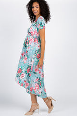 Mint Floral Hi-Low Wrap Maternity Dress