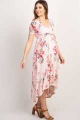 PinkBlush Peach Floral Hi-Low Maternity Wrap Dress