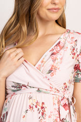 PinkBlush Peach Floral Hi-Low Maternity Wrap Dress