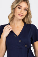 PinkBlush Navy Blue Short Sleeve Button Accent Wrap Nursing Top