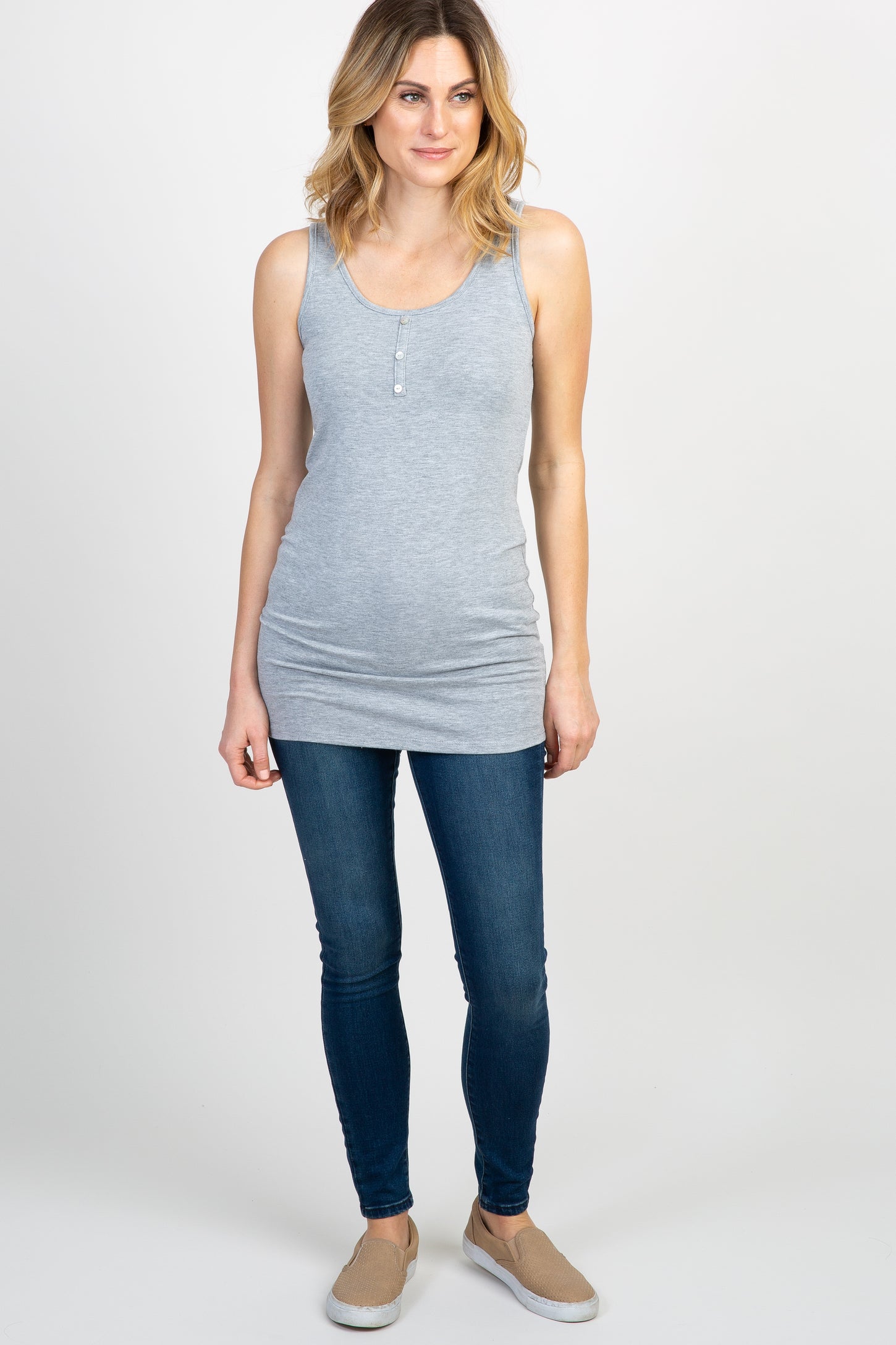 PinkBlush Heather Grey Button Accent Tank Top