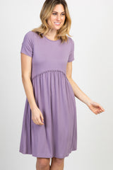Purple Solid Crochet Trim Shift Dress