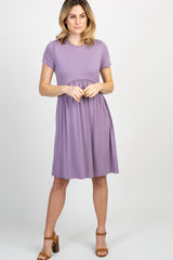 Purple Solid Crochet Trim Shift Dress