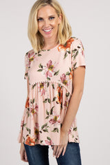 PinkBlush Peach Floral Crochet Short Sleeve Maternity Top