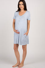 PinkBlush Blue Button Front Maternity Sleep Dress