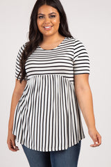 PinkBlush Black Striped Crisscross Back Peplum Plus Top