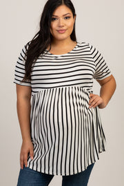 PinkBlush Black Striped Crisscross Peplum Plus Maternity Top