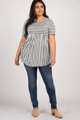 PinkBlush Black Striped Crisscross Back Peplum Plus Top