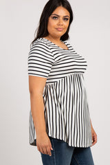 PinkBlush Black Striped Crisscross Back Peplum Plus Top